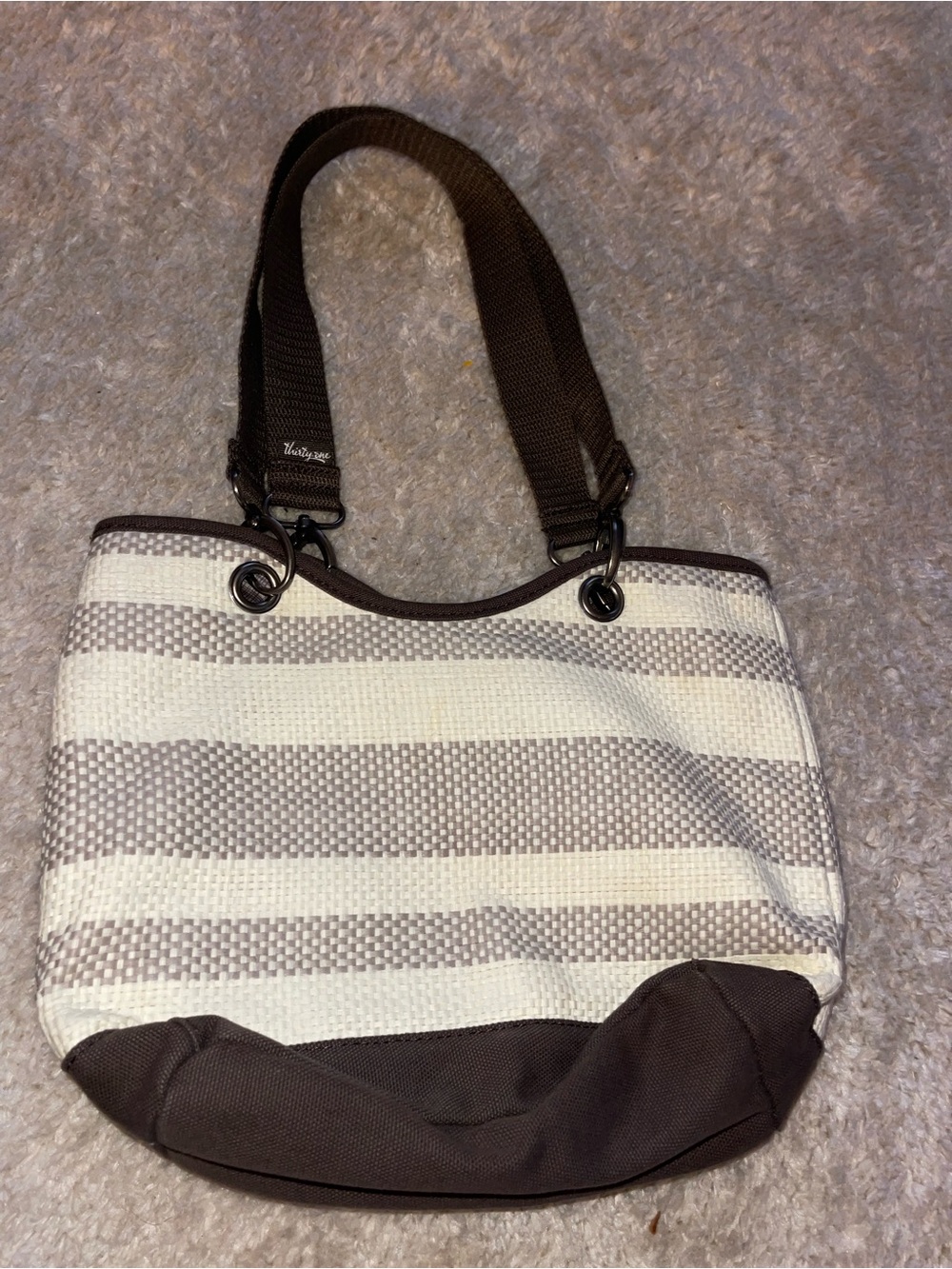 thirty-one Cream and Brown Striped Tote